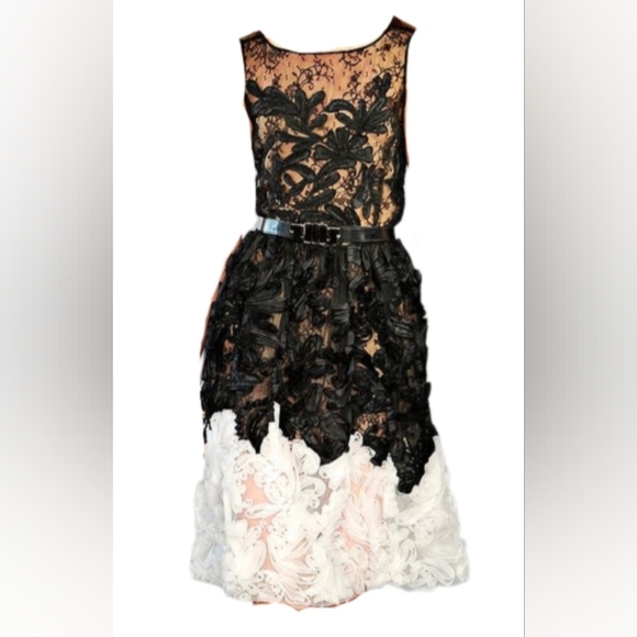 $4,800 OSCAR DE LA RENTA BLACK WHITE LACE SILK RUNWAY DRESS US 6 - Picture 7 of 13